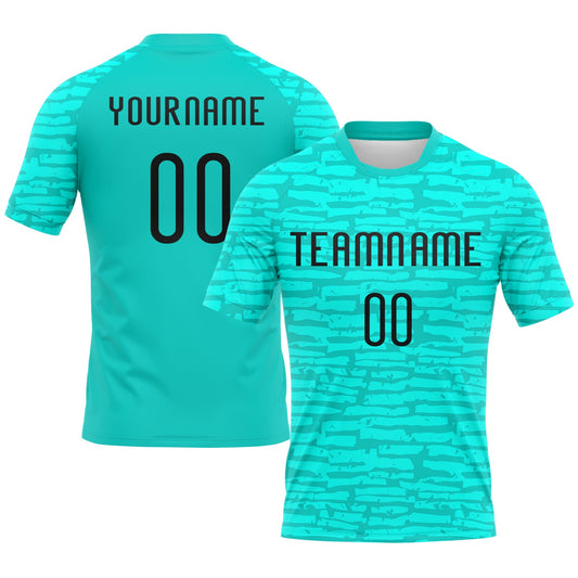 Custom Aqua Black Abstract Fragment Art Sublimation Volleyball Uniform Jersey - Main View