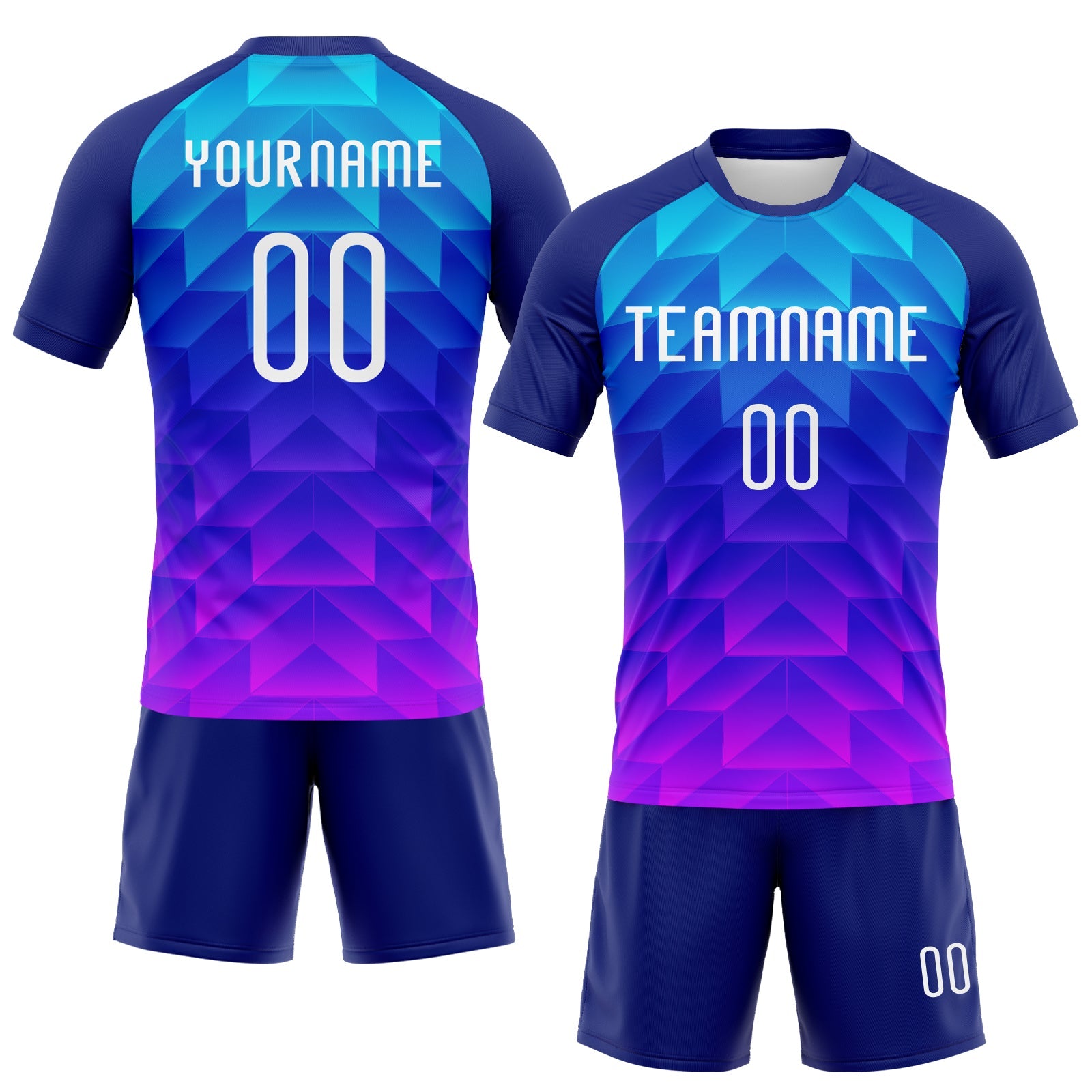 Custom Royal White-Pink Geometric Shape Sublimation Volleyball Uniform Jersey view 2