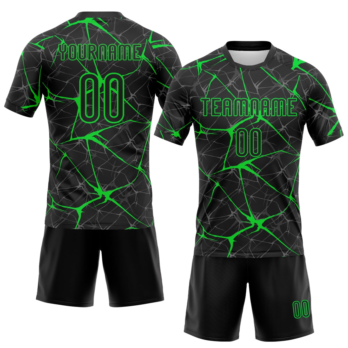 Custom Black Neon Green Abstract Network Sublimation Volleyball Uniform Jersey view 2