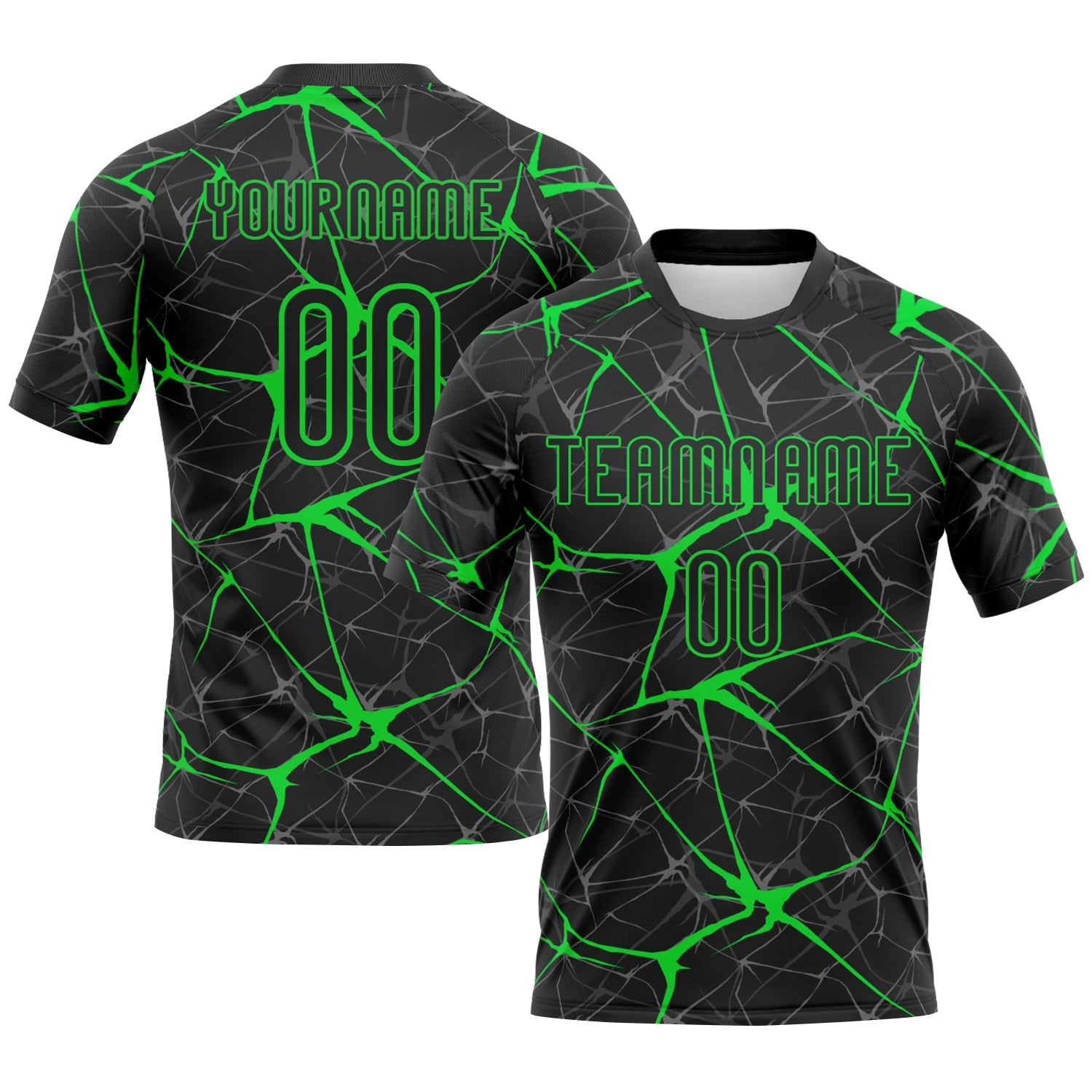 Custom Black Neon Green Abstract Network Sublimation Volleyball Uniform Jersey - Main View