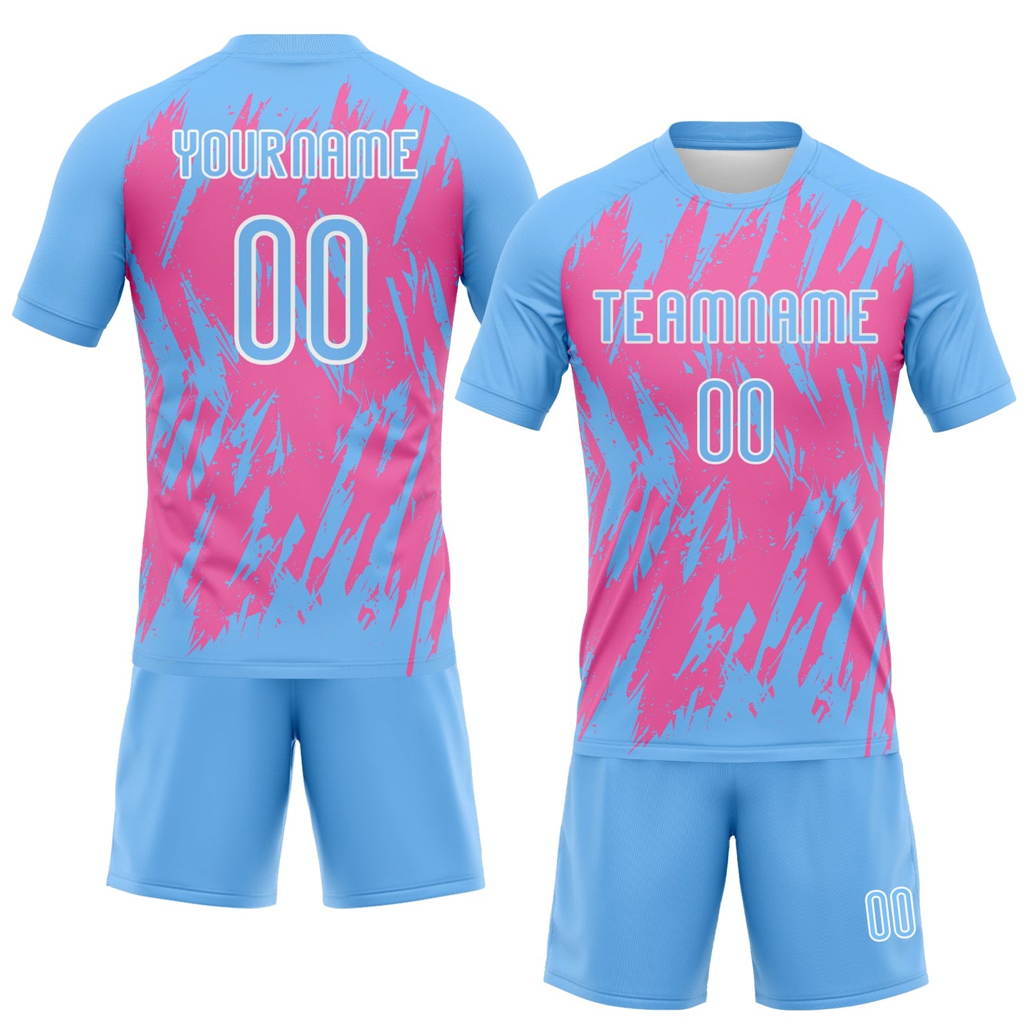 Custom Powder Blue Pink-White Splash Sublimation Volleyball Uniform Jersey view 2