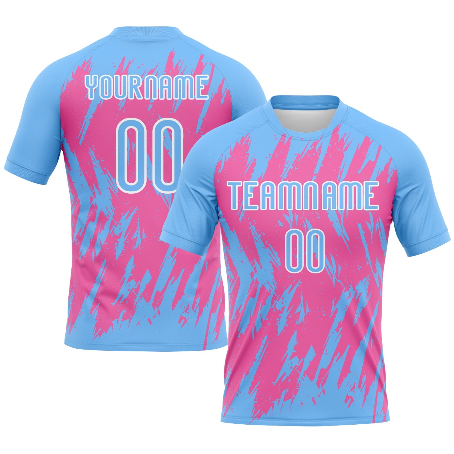 Custom Powder Blue Pink-White Splash Sublimation Volleyball Uniform Jersey - Main View