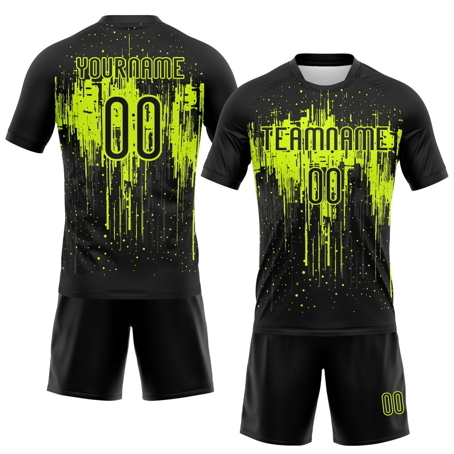 Custom Black Neon Green Dripping Splatter Art Sublimation Volleyball Uniform Jersey view 2