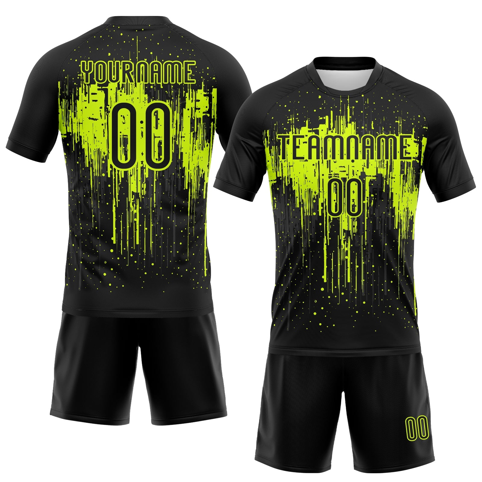 Custom Black Neon Green Dripping Splatter Art Sublimation Volleyball Uniform Jersey view 2