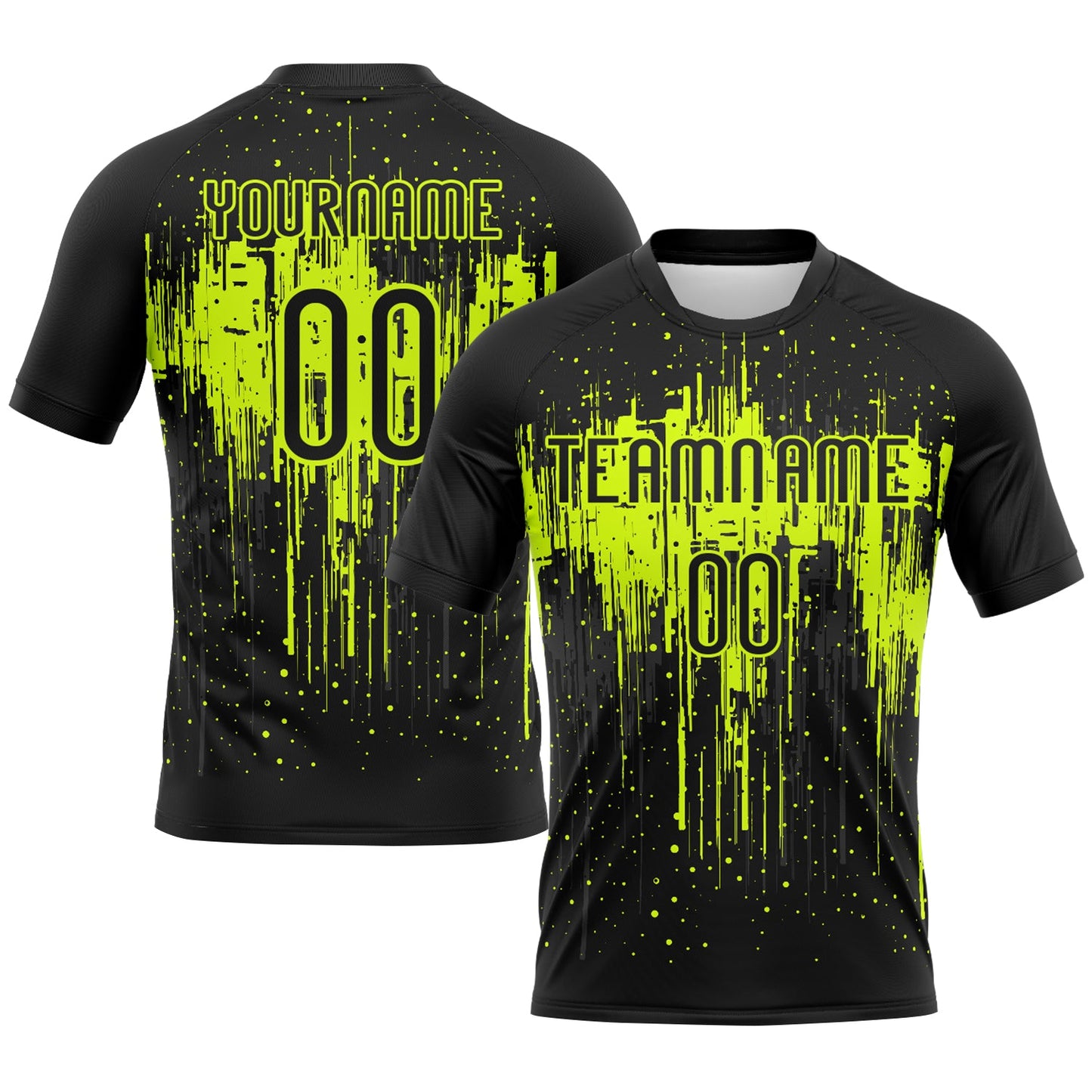 Custom Black Neon Green Dripping Splatter Art Sublimation Volleyball Uniform Jersey - Main View