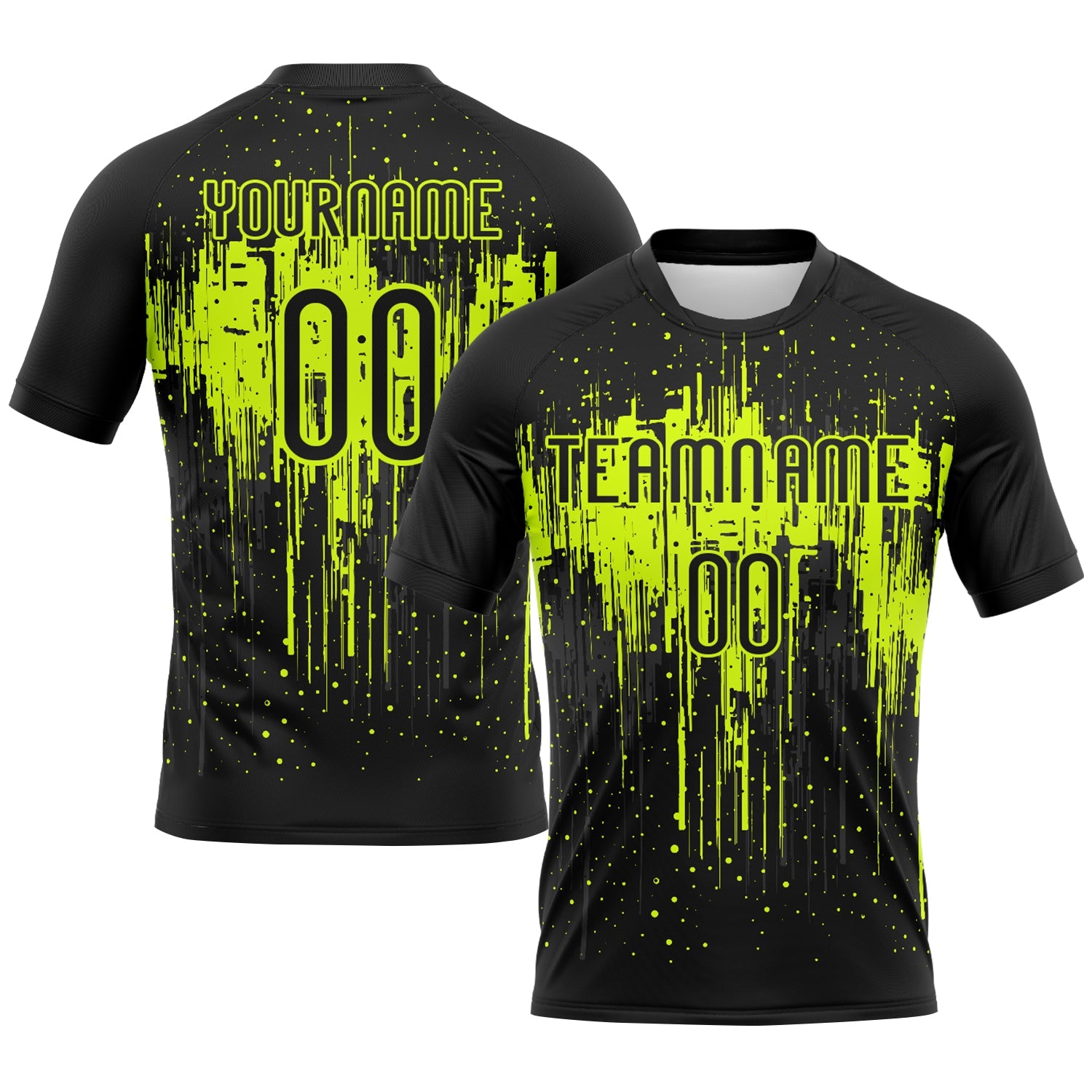 Custom Black Neon Green Dripping Splatter Art Sublimation Volleyball Uniform Jersey - Main View