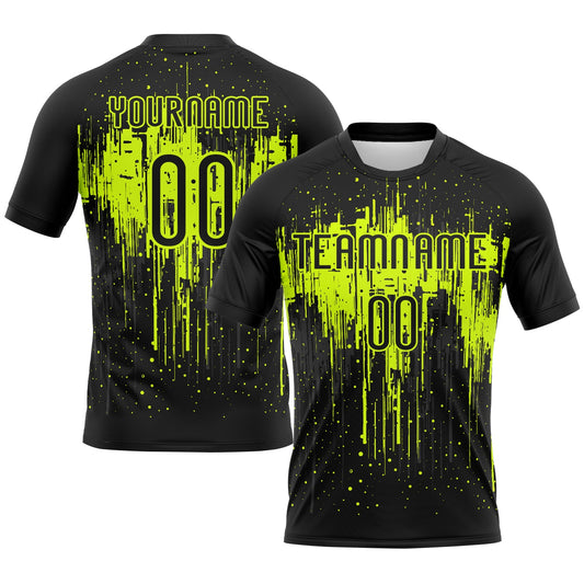 Custom Black Neon Green Dripping Splatter Art Sublimation Volleyball Uniform Jersey - Main View