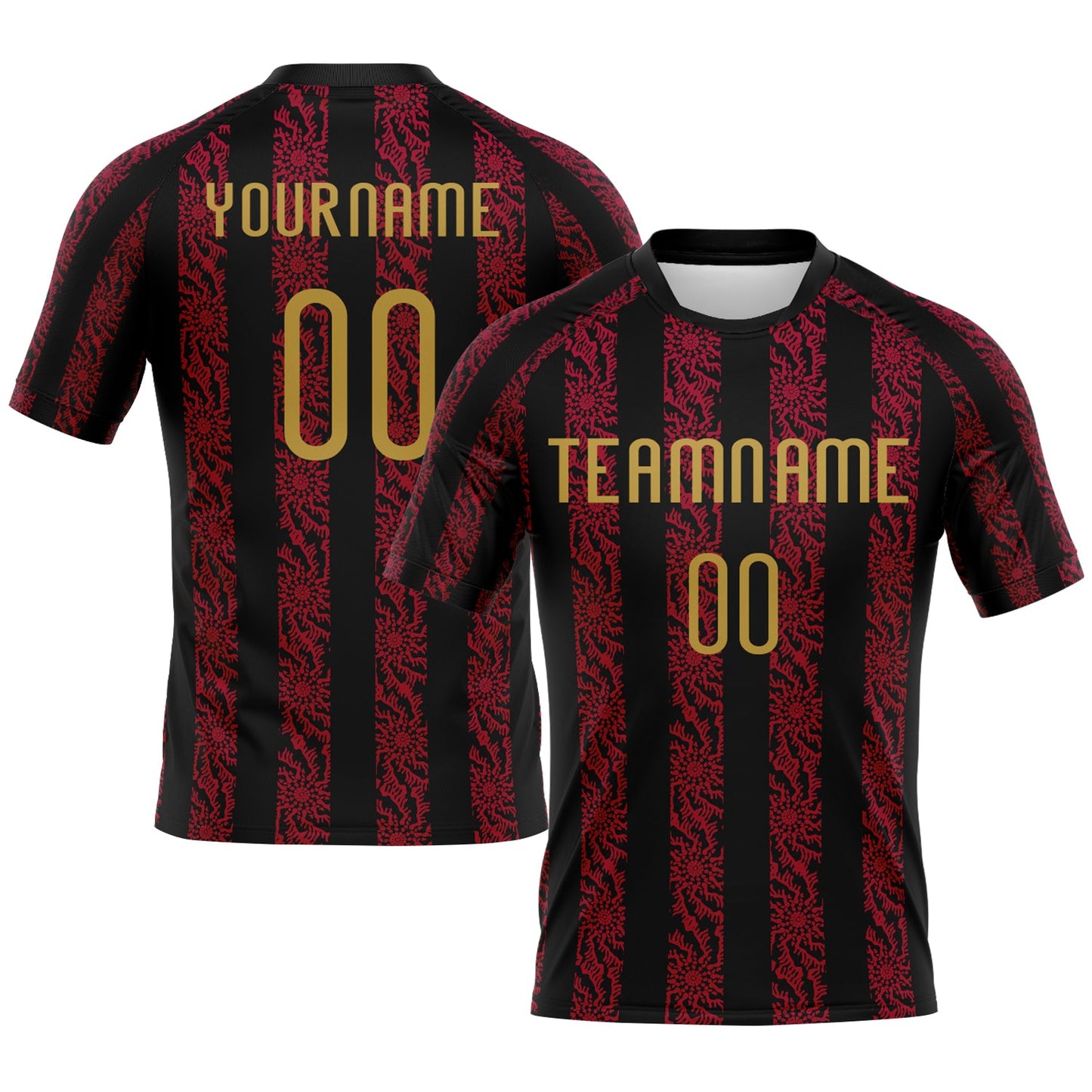 Custom Black Old Gold-Red Abstract Shape Sublimation Volleyball Uniform Jersey - Main View
