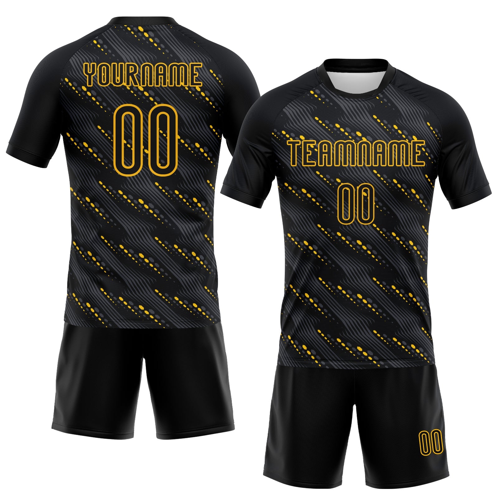 Custom Black Gold Geometric Shape Sublimation Volleyball Uniform Jersey view 2