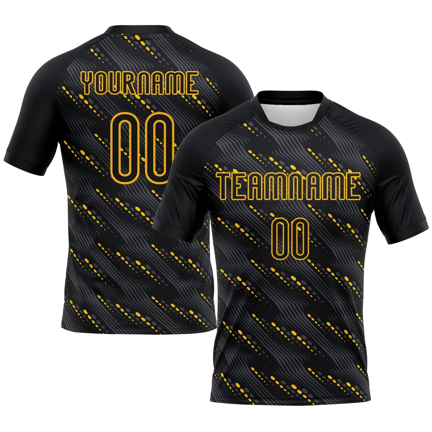 Custom Black Gold Geometric Shape Sublimation Volleyball Uniform Jersey - Main View
