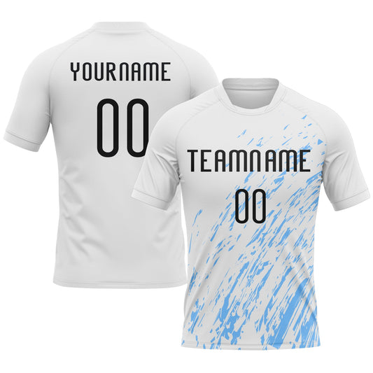Custom White Black-Light Blue Splash Sublimation Volleyball Uniform Jersey - Main View