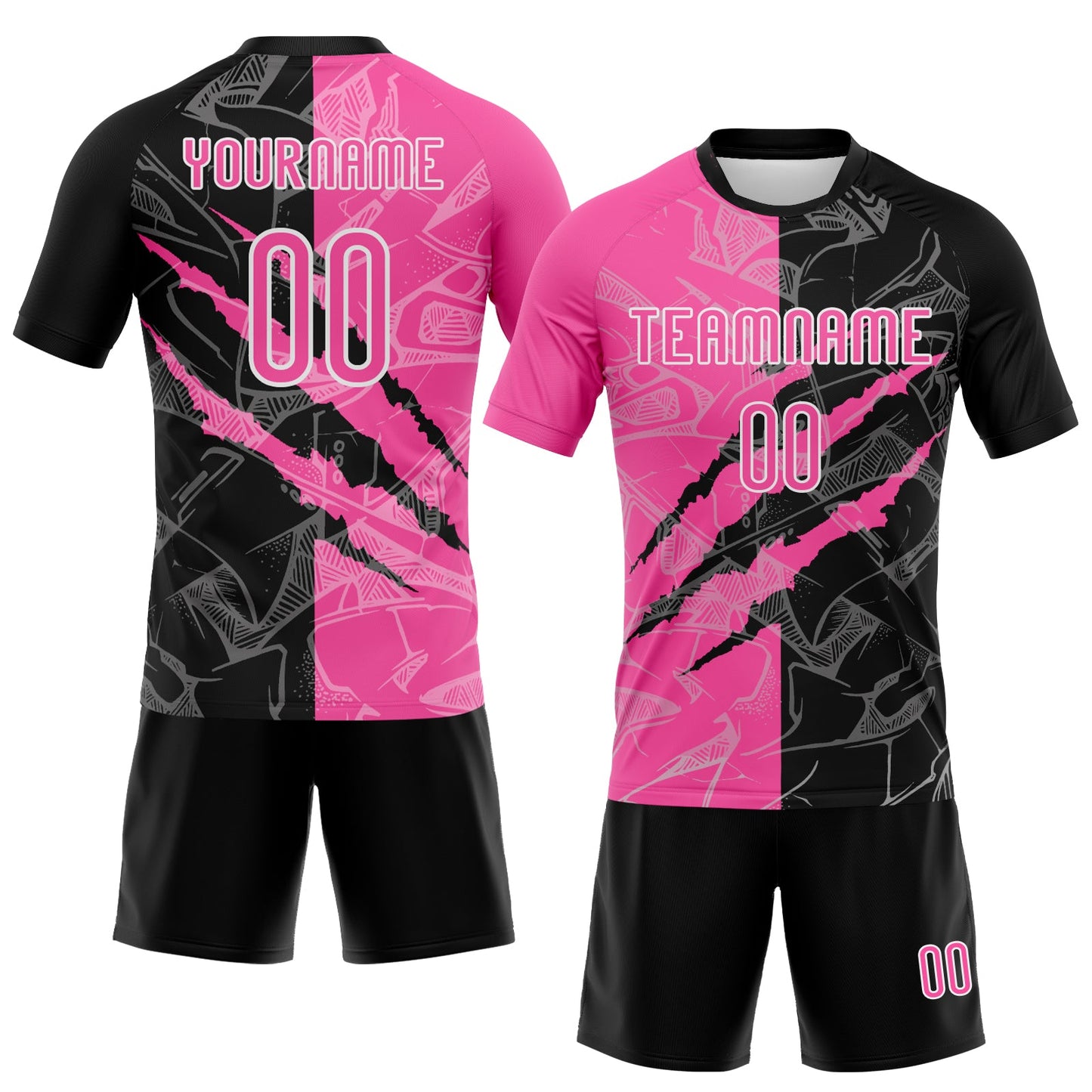 Custom Graffiti Pattern Pink-Black Scratch Sublimation Volleyball Uniform Jersey view 2