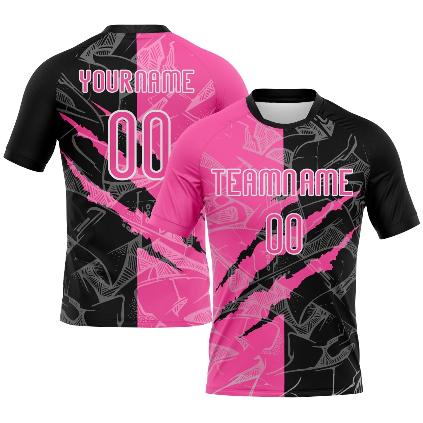 Custom Graffiti Pattern Pink-Black Scratch Sublimation Volleyball Uniform Jersey - Main View