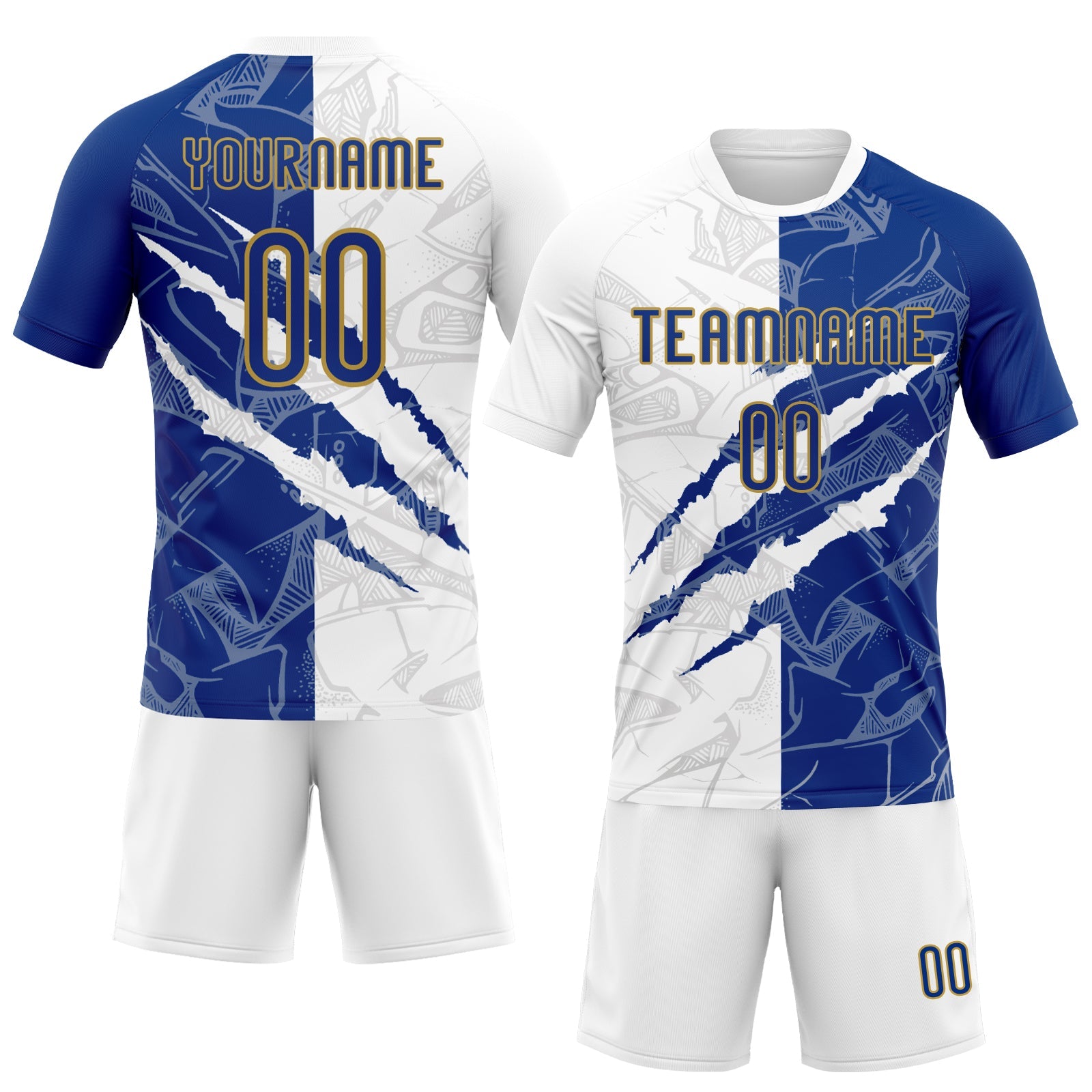Custom Graffiti Pattern Royal-Old Gold Scratch Sublimation Volleyball Uniform Jersey view 2