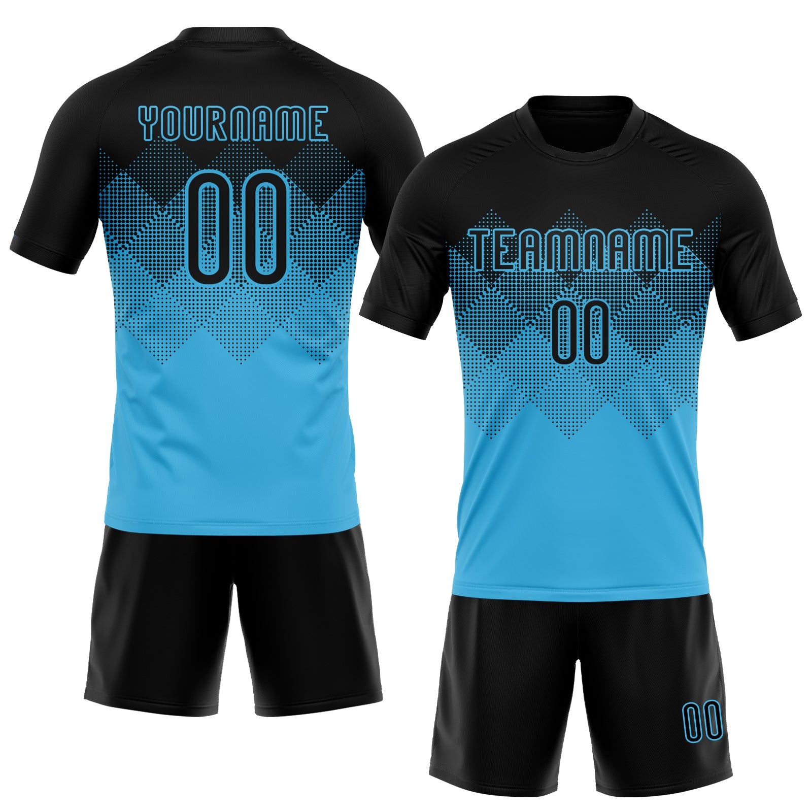 Custom Sky Blue Black Geometric Shape Sublimation Volleyball Uniform Jersey view 2