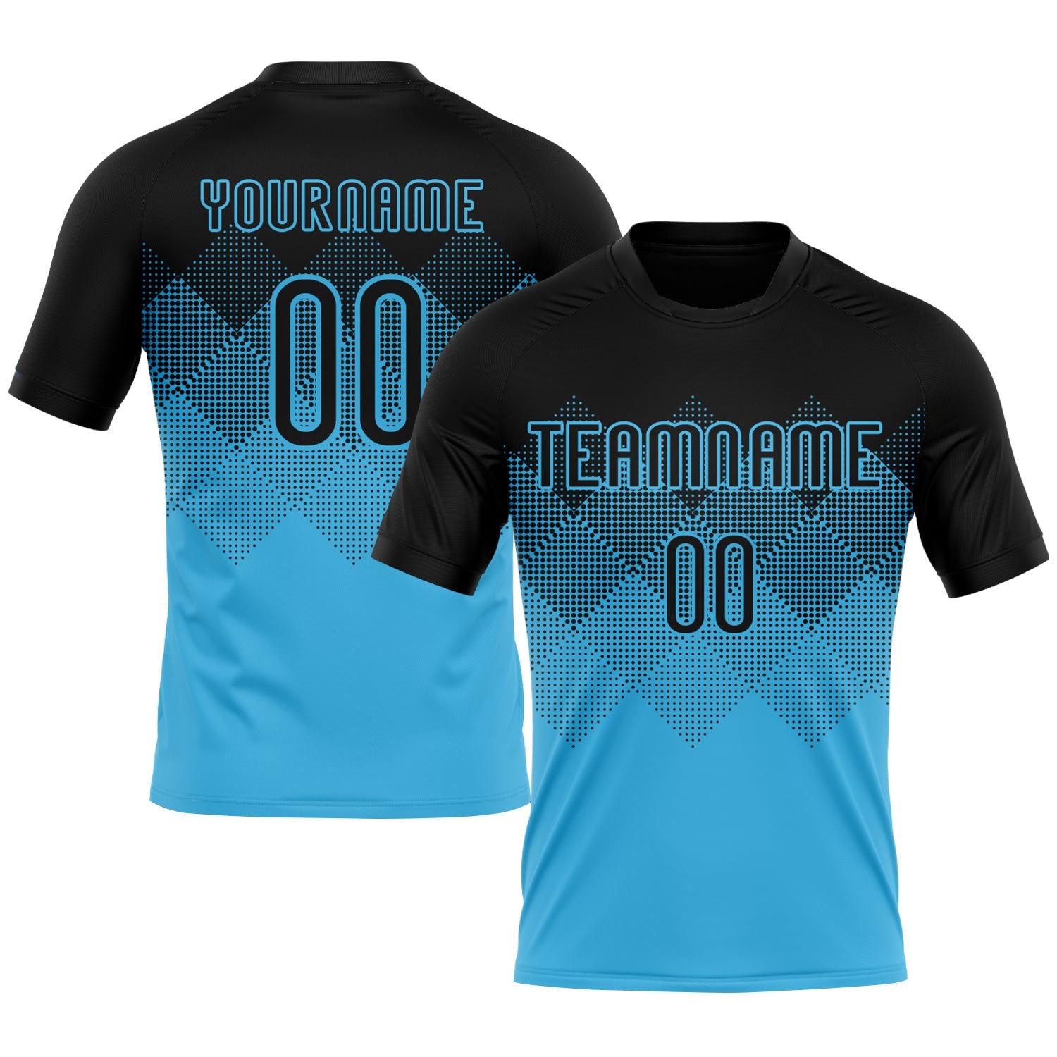 Custom Sky Blue Black Geometric Shape Sublimation Volleyball Uniform Jersey - Main View