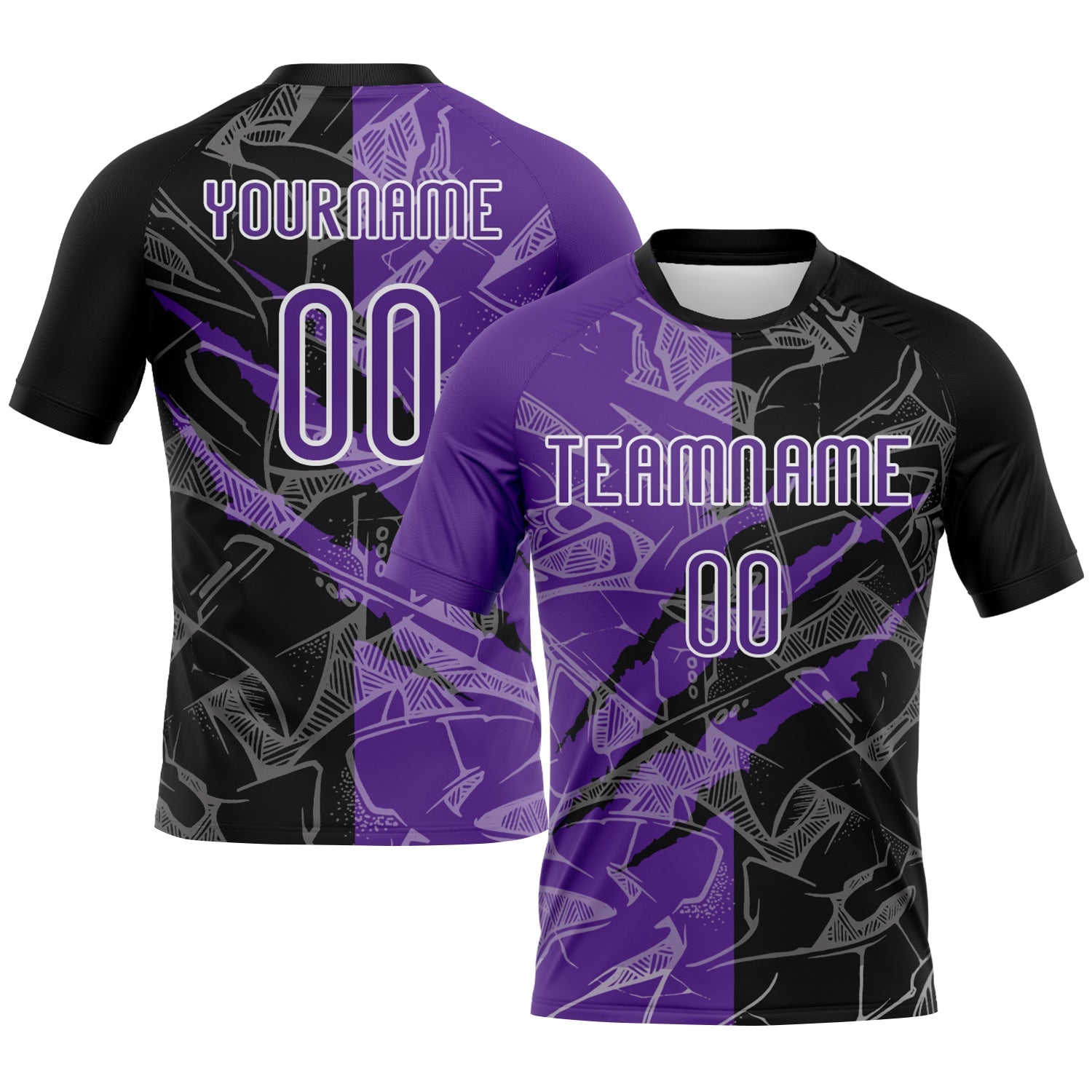 Custom Graffiti Pattern Purple-Black Scratch Sublimation Volleyball Uniform Jersey - Main View