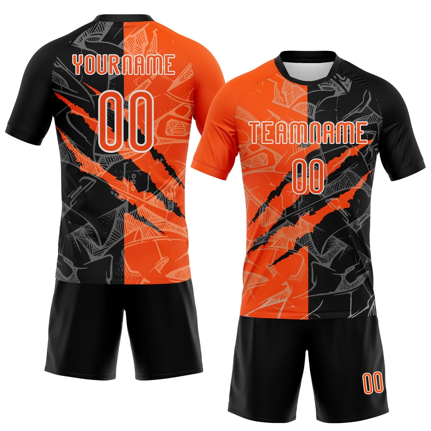 Custom Graffiti Pattern Orange-Black Scratch Sublimation Volleyball Uniform Jersey view 2
