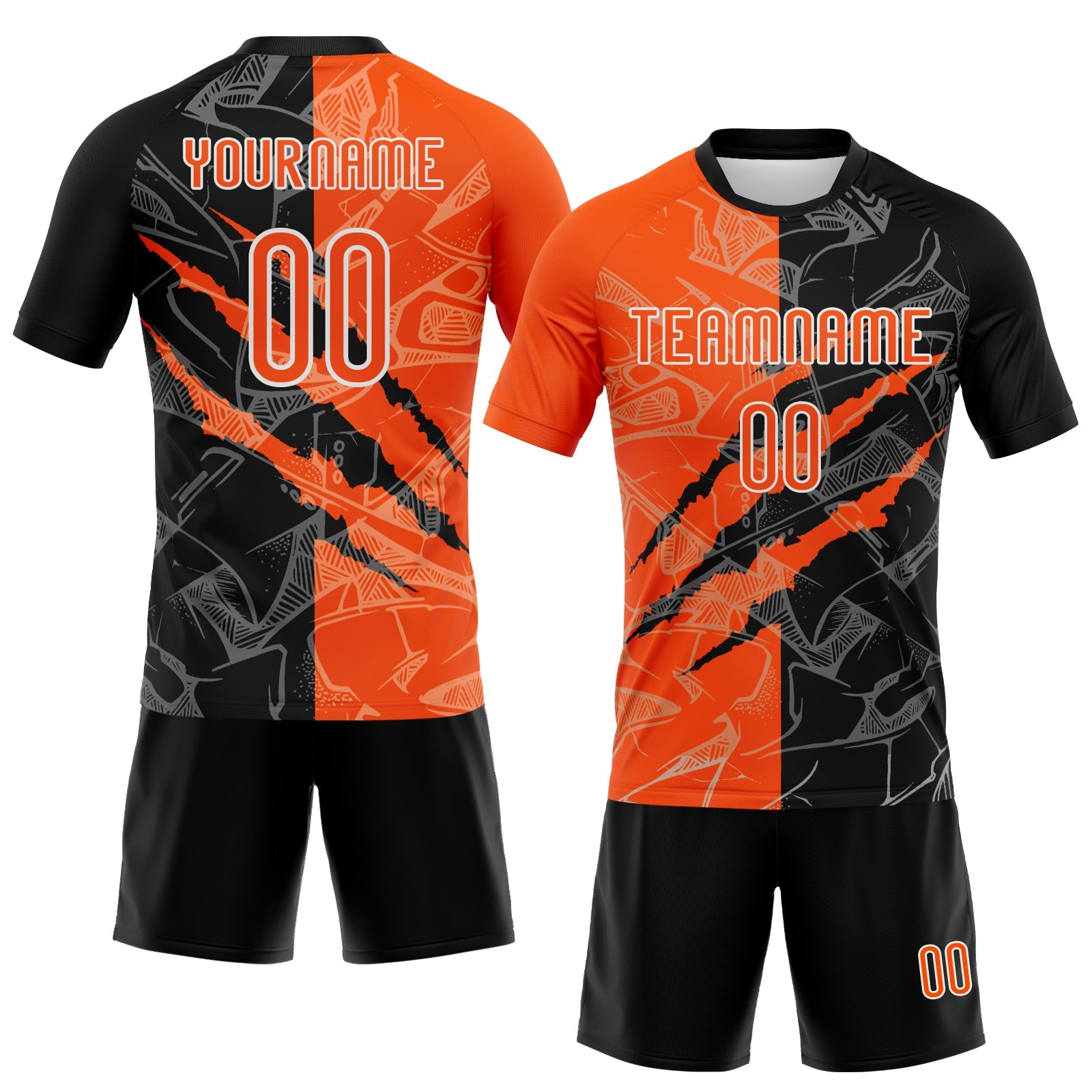 Custom Graffiti Pattern Orange-Black Scratch Sublimation Volleyball Uniform Jersey view 2