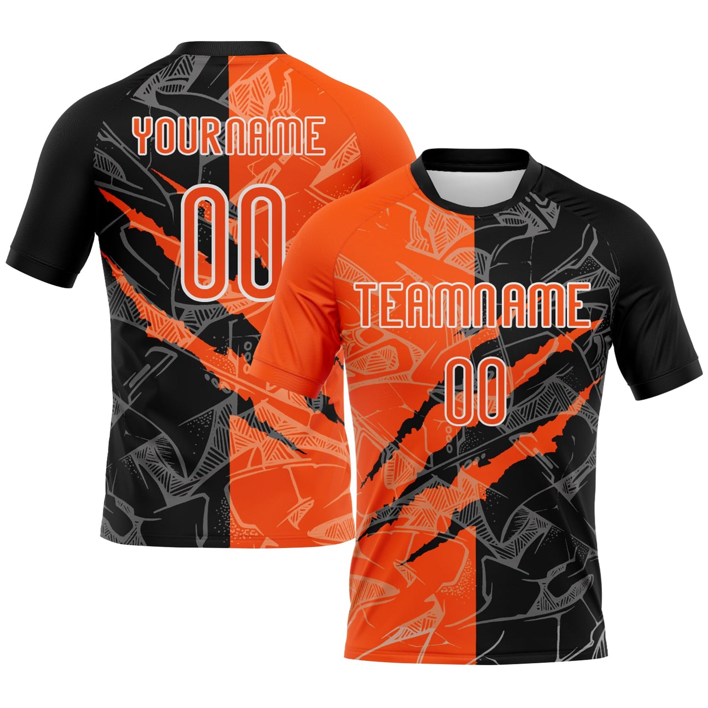 Custom Graffiti Pattern Orange-Black Scratch Sublimation Volleyball Uniform Jersey - Main View
