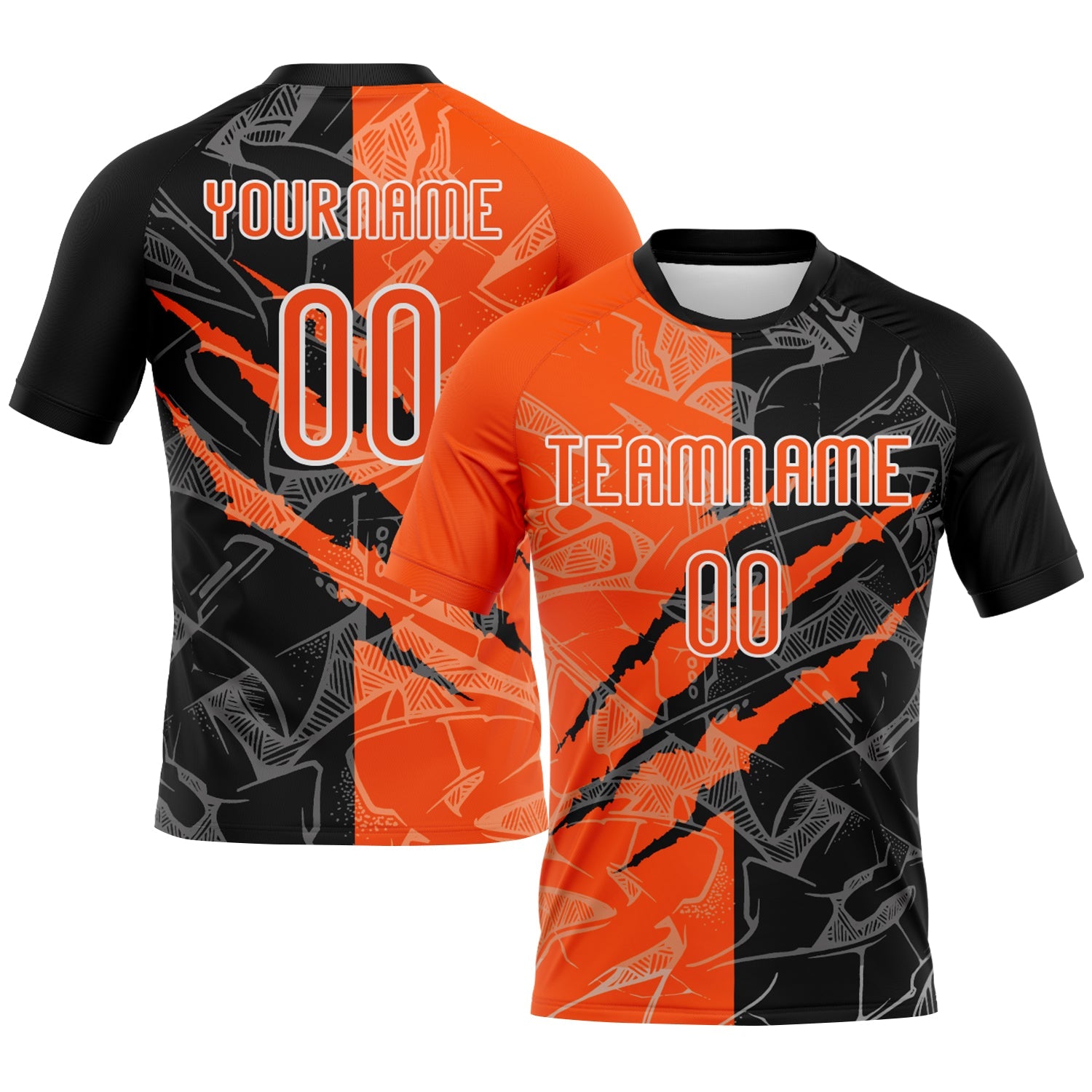 Custom Graffiti Pattern Orange-Black Scratch Sublimation Volleyball Uniform Jersey - Main View
