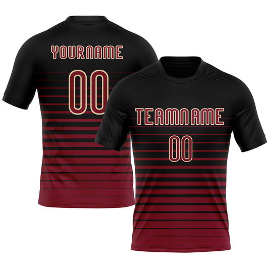 Custom Black Maroon-Cream Pinstripe Fade Fashion Sublimation Volleyball Uniform Jersey - Main View
