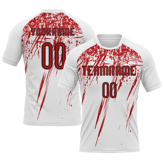 Custom White Red-Black Splash Sublimation Volleyball Uniform Jersey - Main View