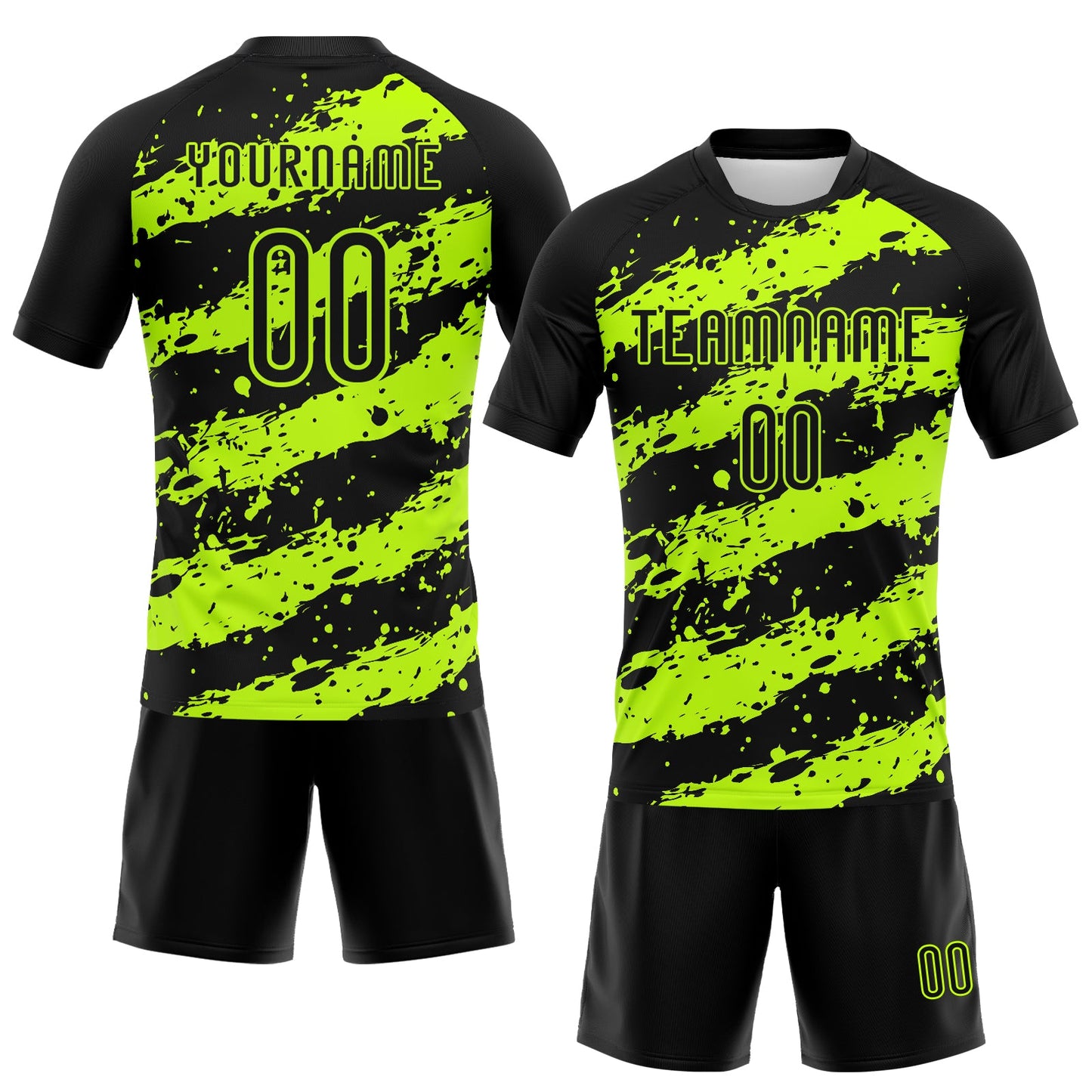Custom Black Neon Green Splash Sublimation Volleyball Uniform Jersey view 2