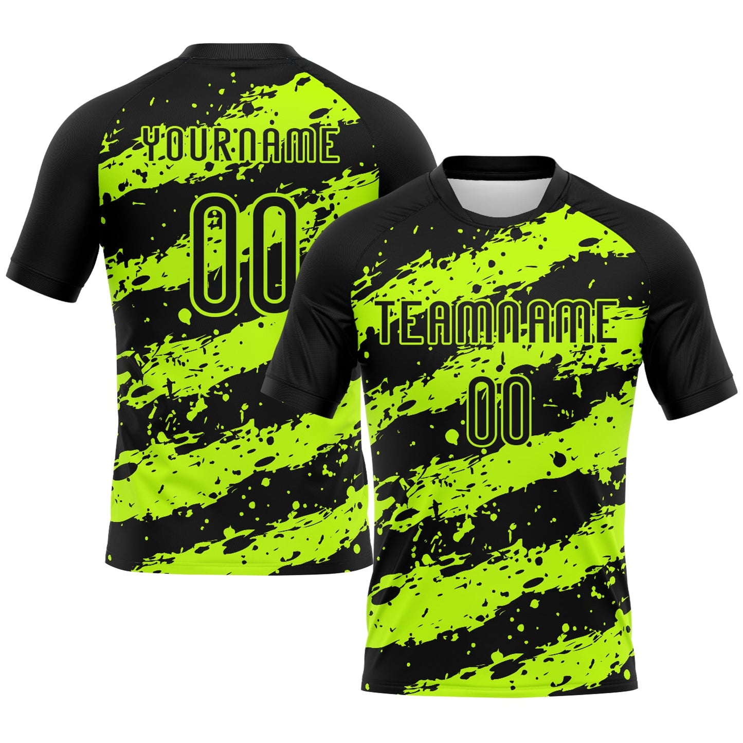 Custom Black Neon Green Splash Sublimation Volleyball Uniform Jersey - Main View