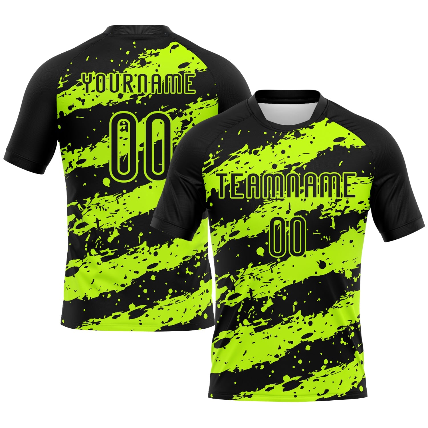 Custom Black Neon Green Splash Sublimation Volleyball Uniform Jersey - Main View