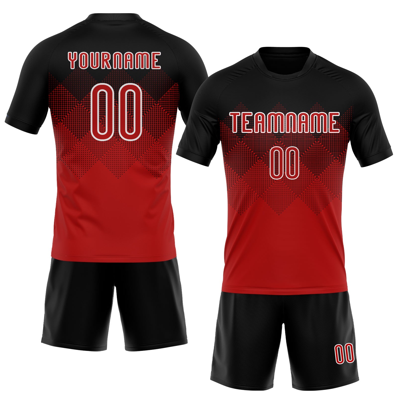 Custom Red Black-White Geometric Shape Sublimation Volleyball Uniform Jersey view 2