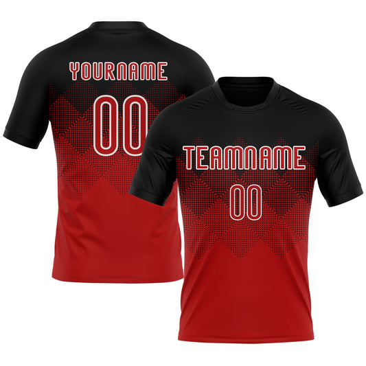 Custom Red Black-White Geometric Shape Sublimation Volleyball Uniform Jersey - Main View