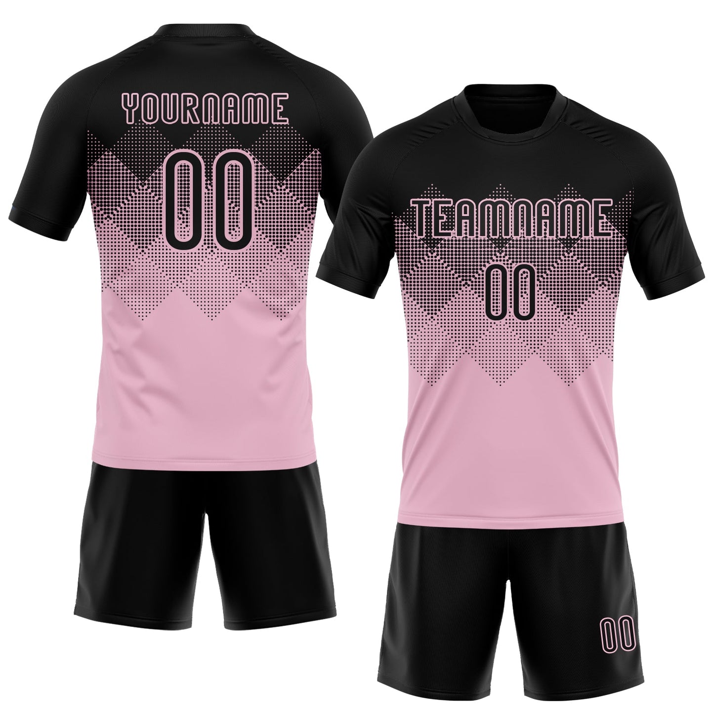 Custom Light Pink Black Geometric Shape Sublimation Volleyball Uniform Jersey view 2