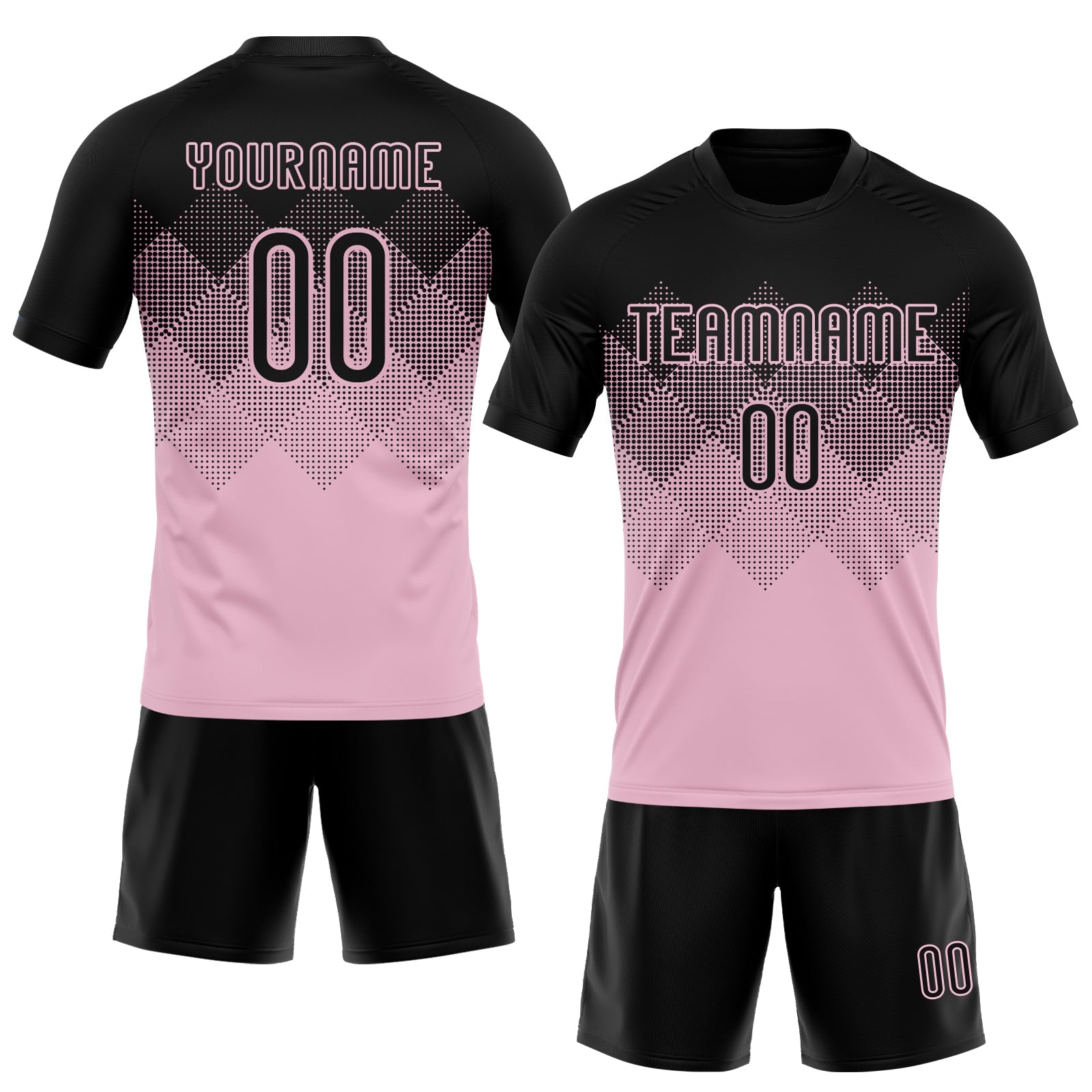 Custom Light Pink Black Geometric Shape Sublimation Volleyball Uniform Jersey view 2