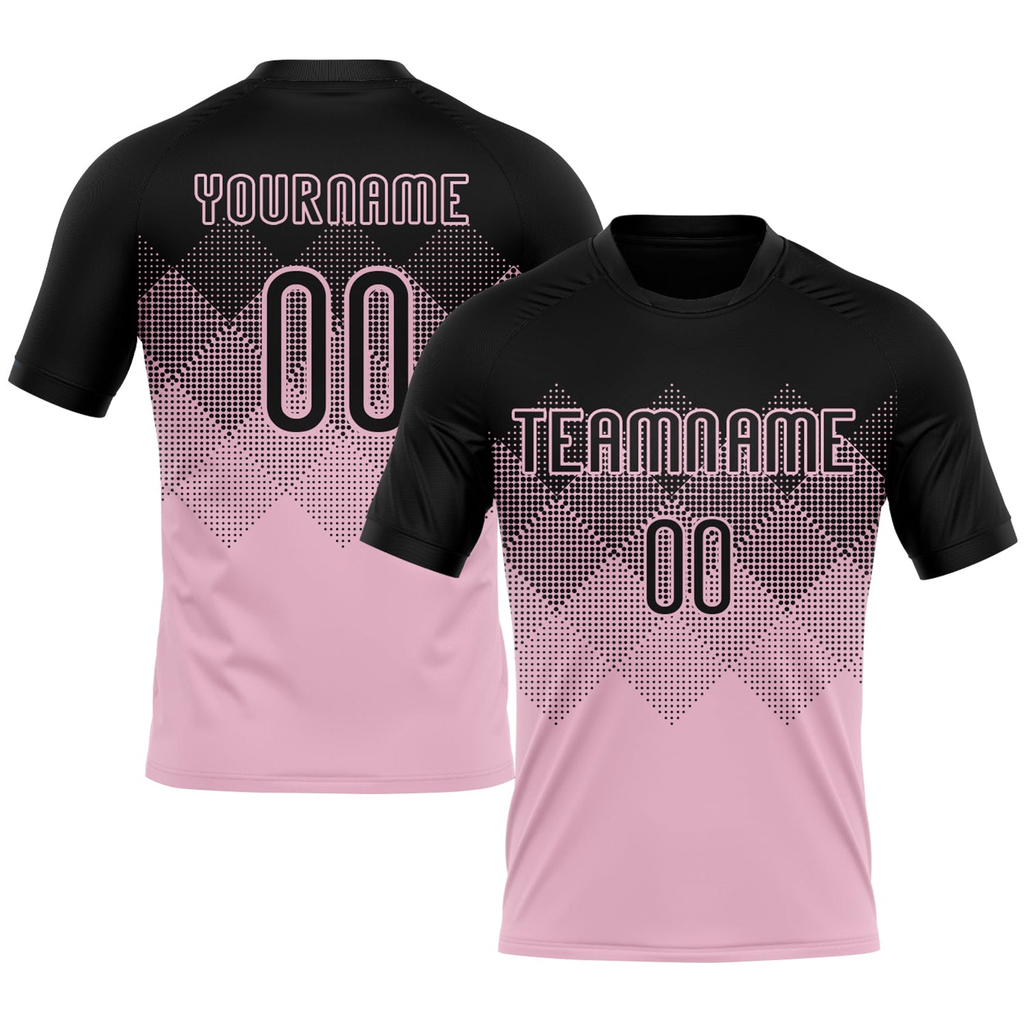 Custom Light Pink Black Geometric Shape Sublimation Volleyball Uniform Jersey - Main View