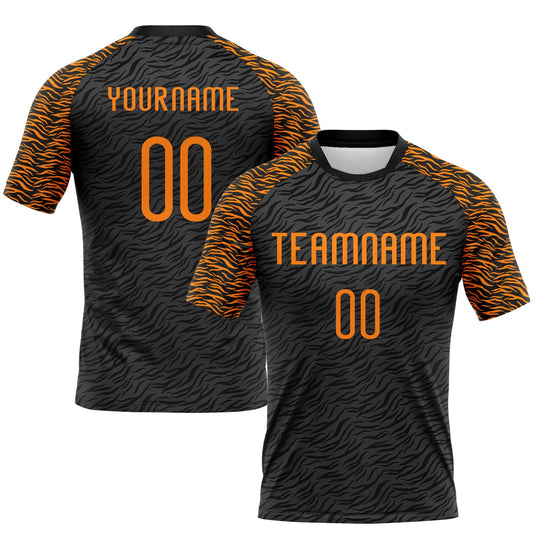 Custom Black Bay Orange Animal Print Sublimation Volleyball Uniform Jersey - Main View