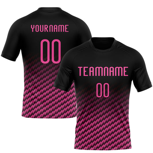 Custom Black Pink Geometric Shape Sublimation Volleyball Uniform Jersey - Main View