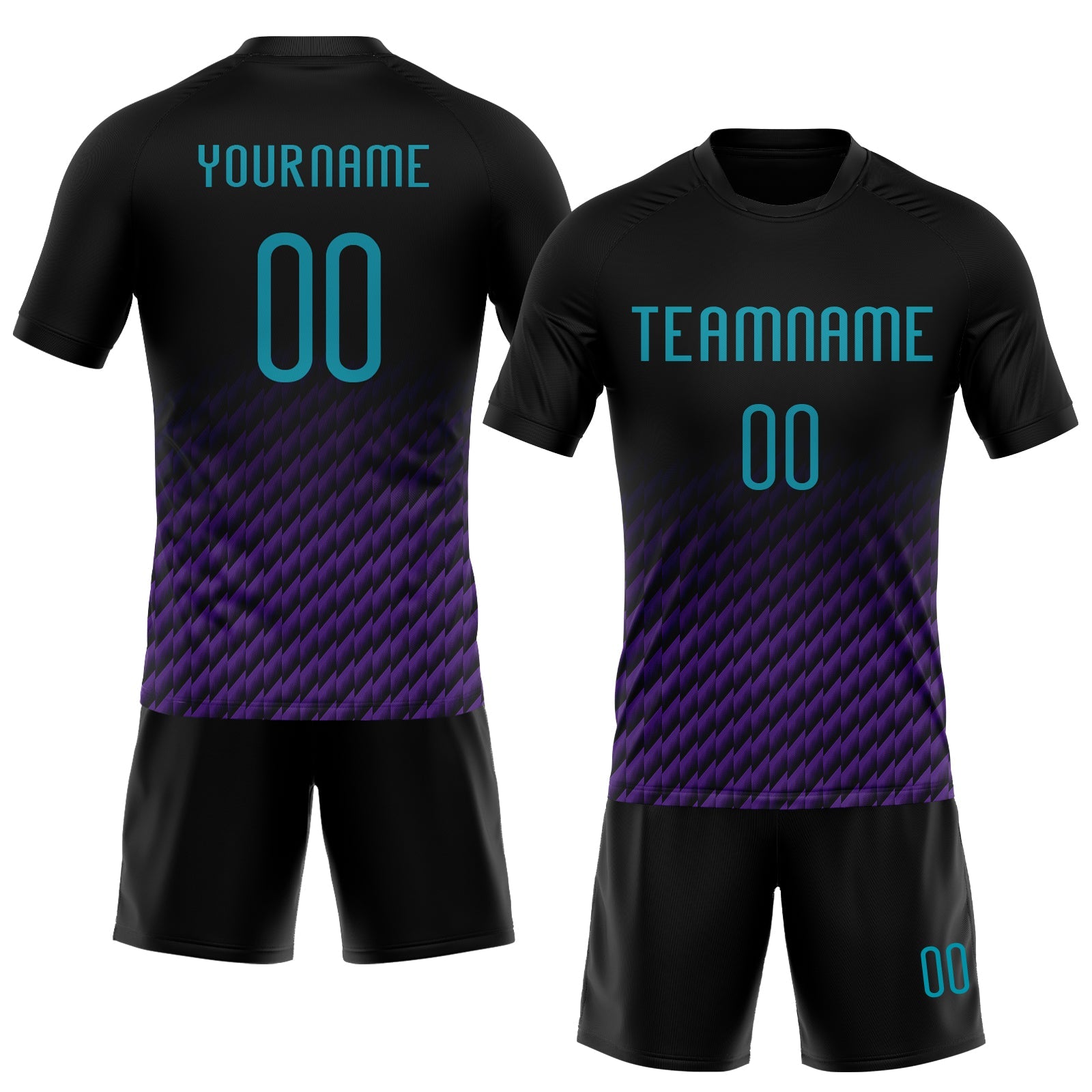 Custom Black Teal-Purple Geometric Shape Sublimation Volleyball Uniform Jersey view 2