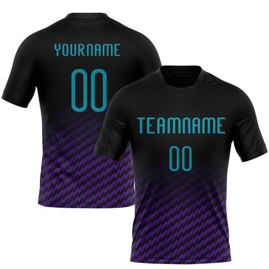 Custom Black Teal-Purple Geometric Shape Sublimation Volleyball Uniform Jersey - Main View