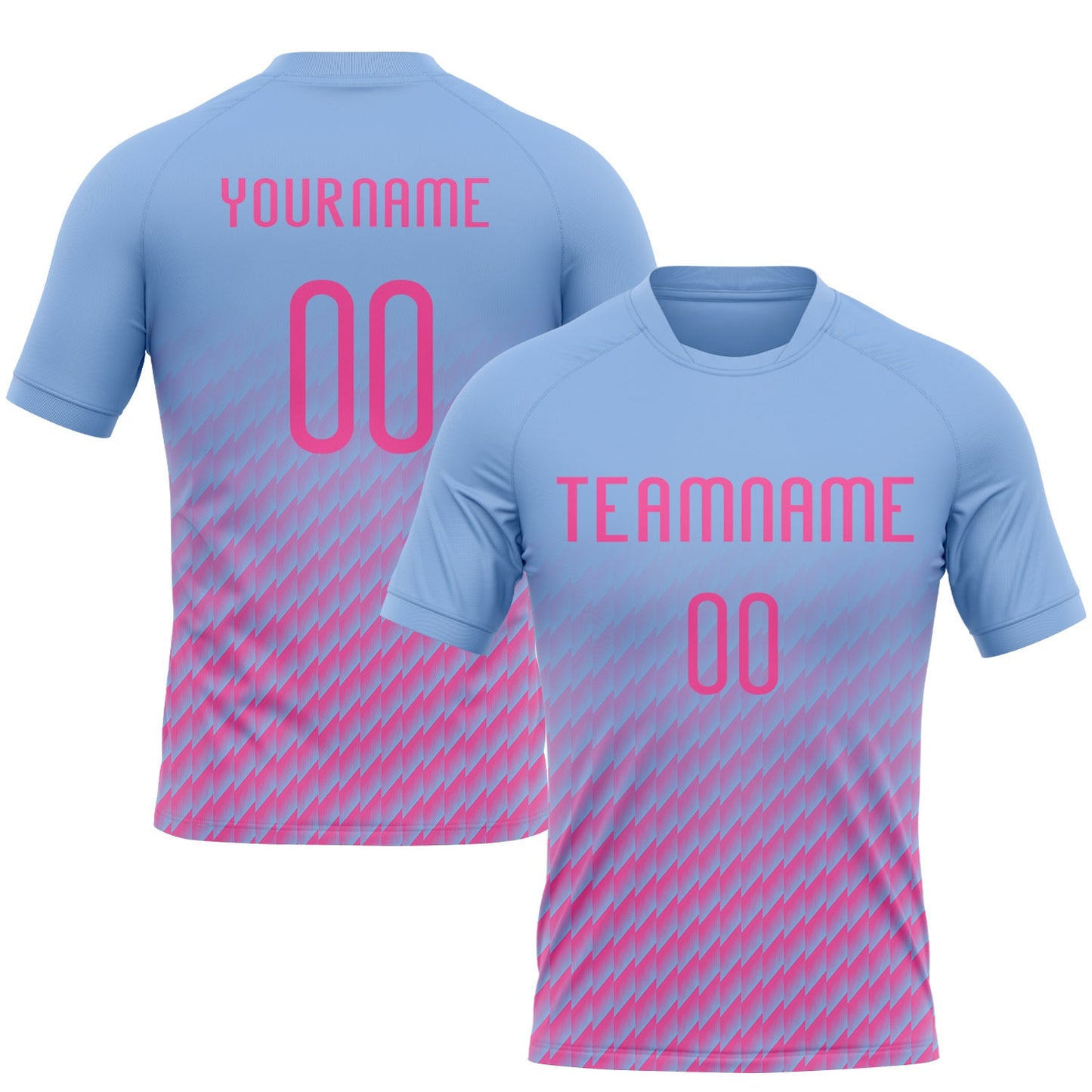 Custom Light Blue Pink Geometric Shape Sublimation Volleyball Uniform Jersey - Main View