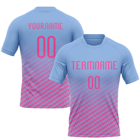 Custom Light Blue Pink Geometric Shape Sublimation Volleyball Uniform Jersey - Main View