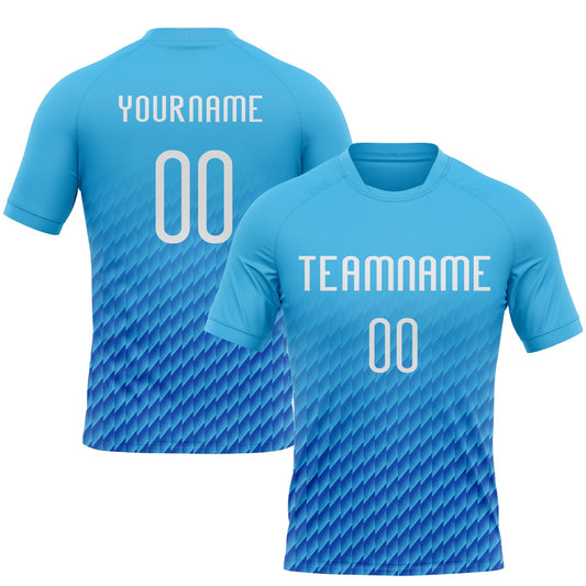 Custom Sky Blue White-Thunder Blue Geometric Shape Sublimation Volleyball Uniform Jersey - Main View