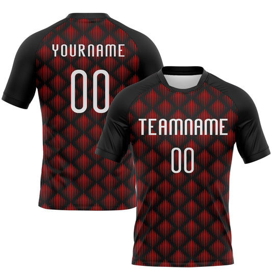 Custom Black White-Red Geometric Shape Sublimation Volleyball Uniform Jersey - Main View