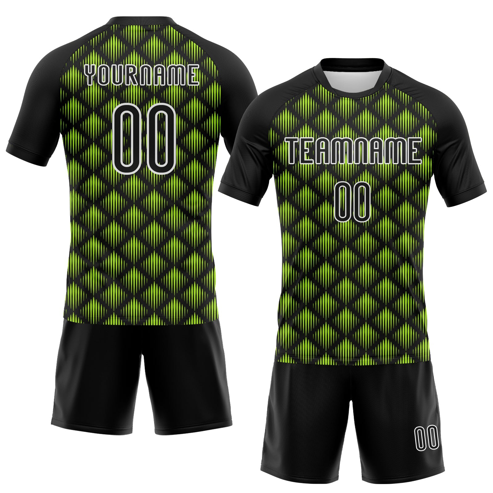 Custom Black White-Neon Green Geometric Shape Sublimation Volleyball Uniform Jersey view 2