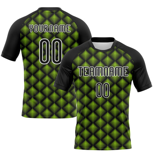 Custom Black White-Neon Green Geometric Shape Sublimation Volleyball Uniform Jersey - Main View