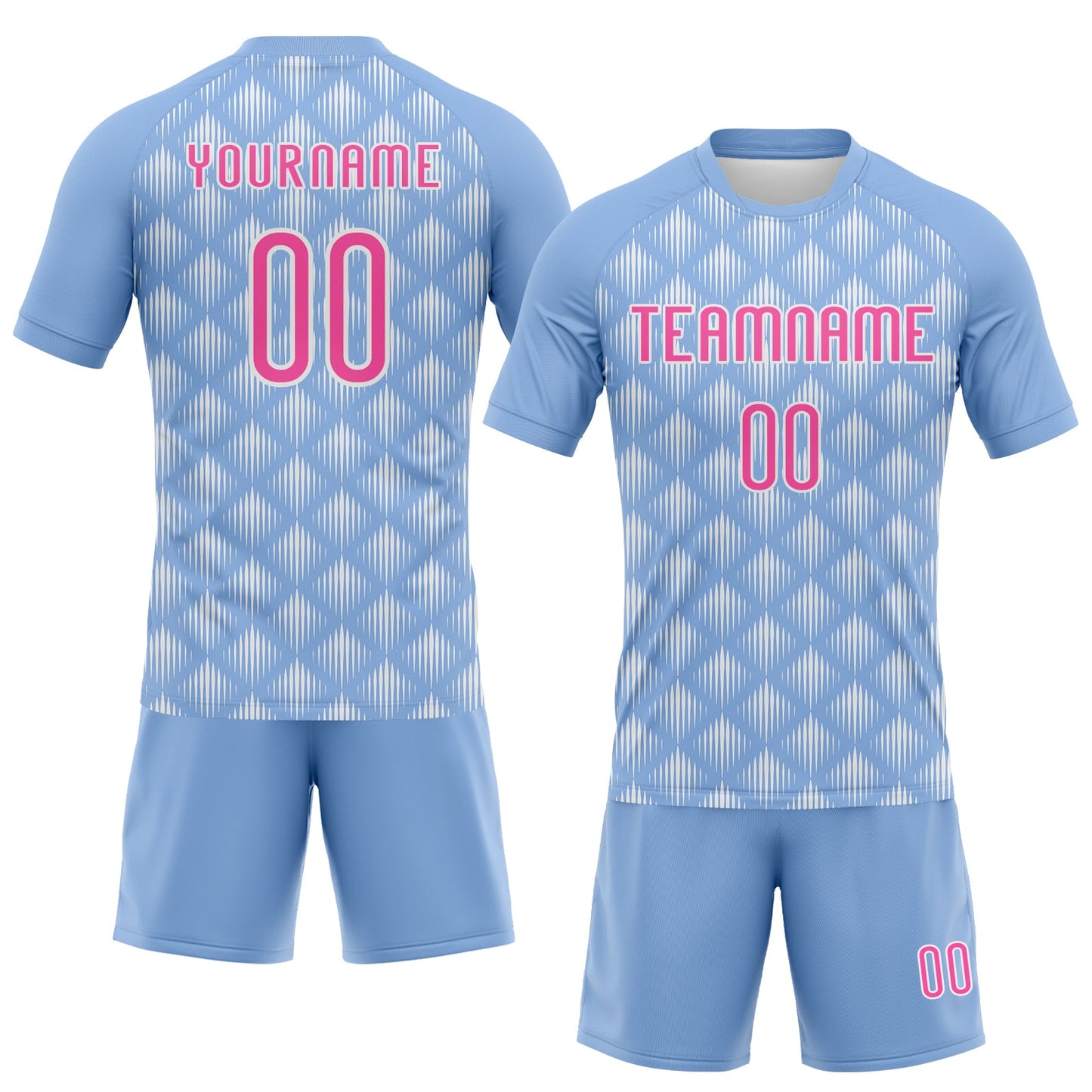 Custom Light Blue Pink-White Geometric Shape Sublimation Volleyball Uniform Jersey view 2