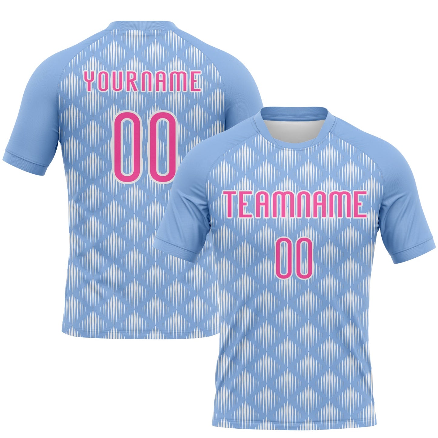 Custom Light Blue Pink-White Geometric Shape Sublimation Volleyball Uniform Jersey - Main View