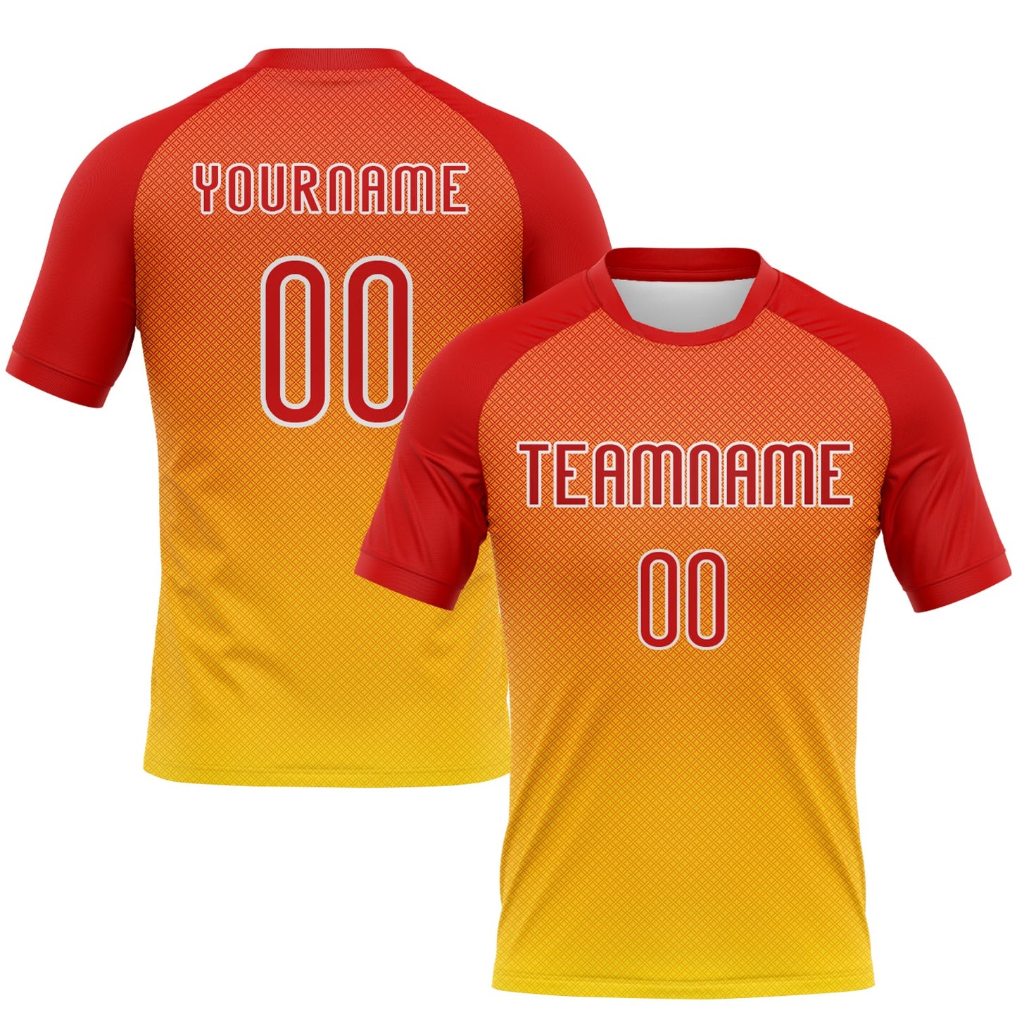 Custom Yellow Red-White Geometric Shape Sublimation Volleyball Uniform Jersey - Main View