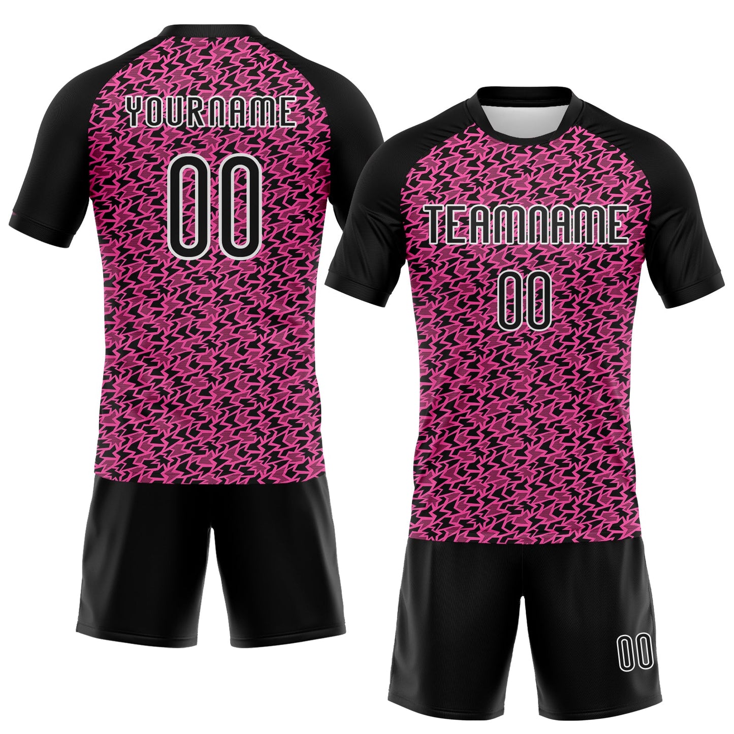 Custom Pink Black-White Geometric Shape Sublimation Volleyball Uniform Jersey view 2