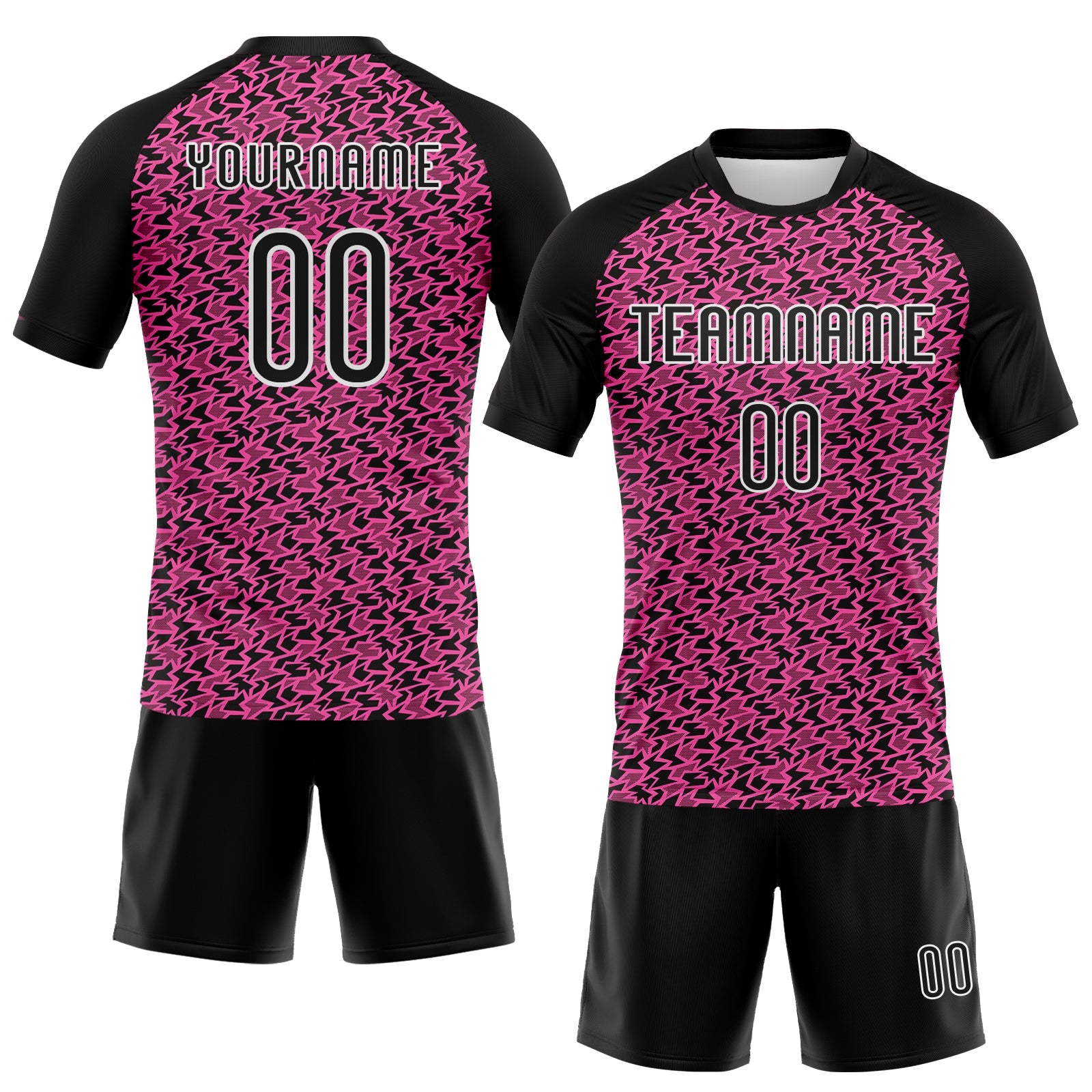 Custom Pink Black-White Geometric Shape Sublimation Volleyball Uniform Jersey view 2